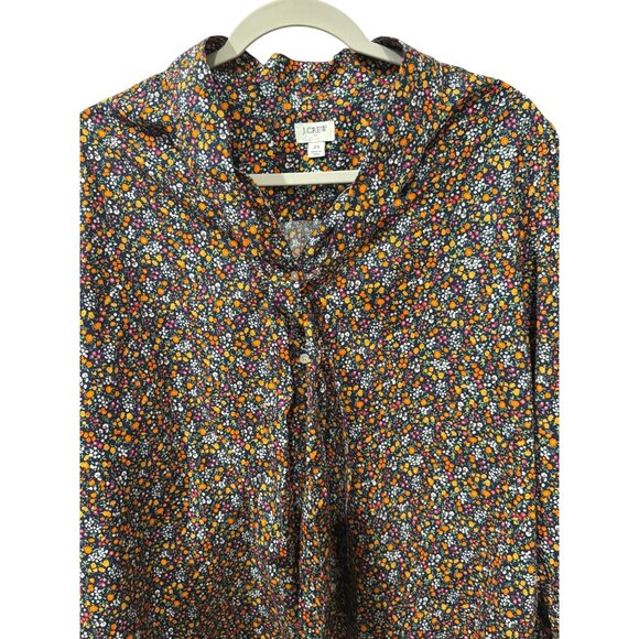 J.Crew Womens Floral Tie-Neck Blouse 2X Long-Sleeve Button-Up Lightweight Polyes - Picture 4 of 5